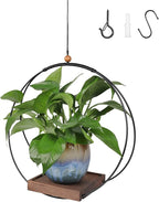 Hanging Plant Holder Indoor, Modern Boho Hanging Planter with Sturdy Wood Base, Unique Ceiling Plant Hangers for Indoor Plants, Ceiling Window Wall Home Decor (Black, Fit 3-5.5inch Pot)