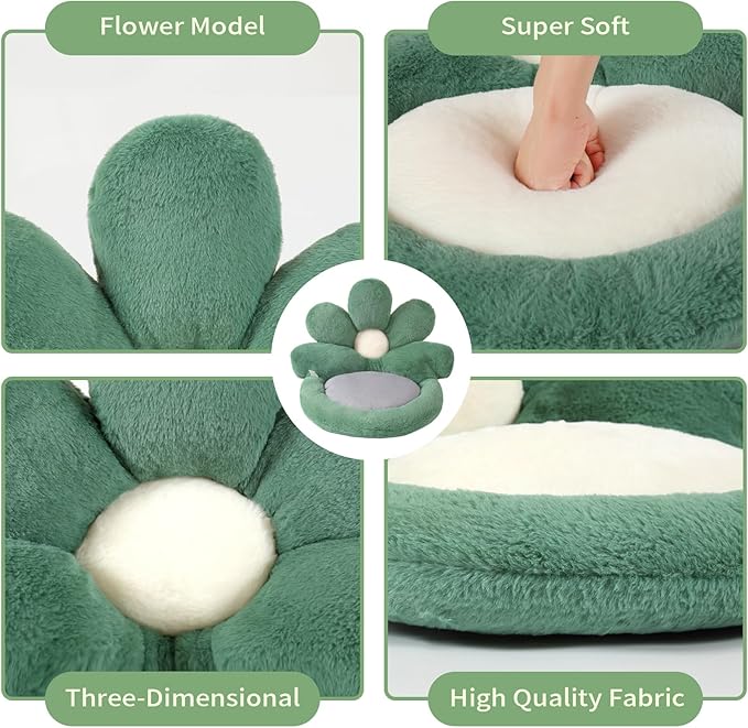 Ditucu Flower Shape Chair Cushion Comfy Kawaii Seat Cushions 19 inch Cute Stuff Pad Lazy Sofa Office Floor Pillow for Gaming Chairs Room Decor Green