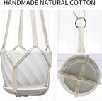 Macrame Plant Hanger, Fits 4-13 Inch Pots, Boho Hanging Plant Holder for Indoor Outdoor, 35 Inch, White (No Flowerpot)
