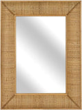 Boho Rattan Wall Mirror Wooden Framed Rectangle Mirror Rattan Decorative Farmhouse Hanging Mirror for Bathroom Vanity Entryway Living Room Home Wall Decor - 23.82" x 1.78" x 31.5"