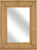 Boho Rattan Wall Mirror Wooden Framed Rectangle Mirror Rattan Decorative Farmhouse Hanging Mirror for Bathroom Vanity Entryway Living Room Home Wall Decor - 23.82" x 1.78" x 31.5"