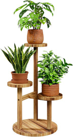Bamworld 3 Tier Plant Stand Indoor, Corner Wood Plant Shelf for Multiple Plants, Small Tiered Round Flower Stand for Patio Garden Balcony Living Room Bedroom, Brown