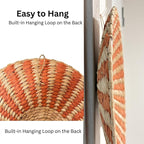 Pwryon Deosur 3PCS Boho Wall Basket Decor – Handmade Bulrush Woven Tray Baskets for Wall Hanging, Rustic Farmhouse Wall Art for Living Room & Bedroom (Orange)
