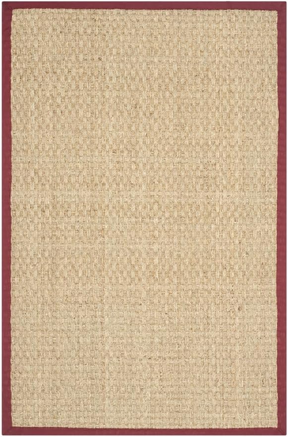 SAFAVIEH Area Rug 3x5 - Natural Fiber Collection - Natural & Red, Seagrass, Basketweave Pattern with Border (NF114D)