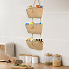 DULLEMELO Hanging Baskets for Organizing, Jute 3-Tier Woven Hanging Wall Baskets for Storage, Decorative Hanging Storage Basket with Button Strap,Over The Door Basket with Door Hooks