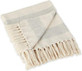 DII Rustic Farmhouse Cotton Cabana Striped Blanket Throw with Fringe, 50 x 60 - Cabana Striped Gray & Off-White