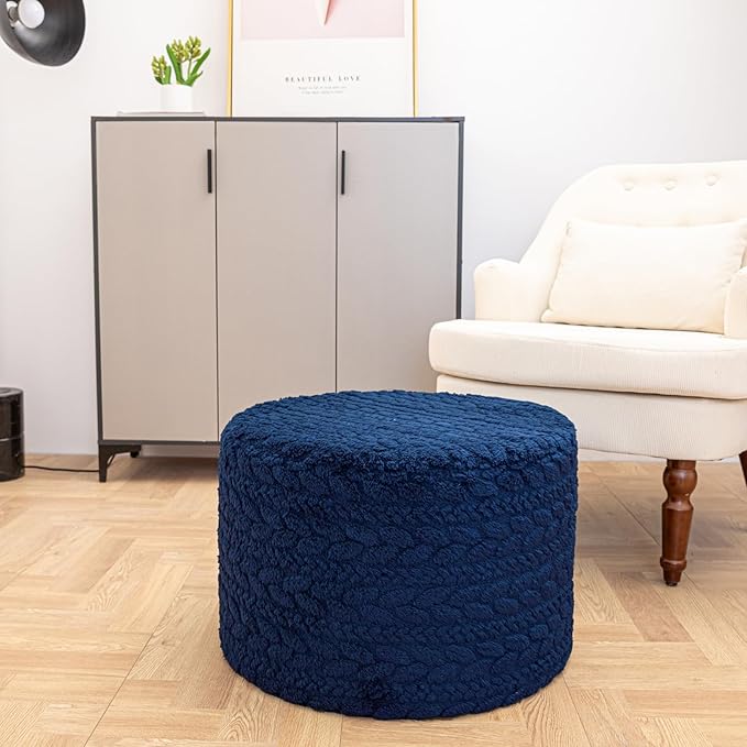 Round Pouf Ottoman 20 x 20 x 14 Inches Boho Poof Home Decor Floor Pouffe Ottoman Foot Rest for Couch Sofa Bean Bag Chairs Living Room Bedroom (Dark Blue)