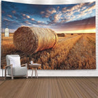 EMMTEEY Fall Tapestry Farmhouse Field Straw Nature Tapestry 80X60 Large Wall Art for Bedroom Living Room Fall Backdrop