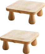 100% Solid Wood Plant Stand Indoor, Wooden Stool Display Stand, Riser Flower Pot Holder, Modern Plants Rack, Small Planter Tray for Home Decor, Living Room, Gardening, Natural (2PCS)