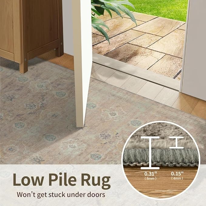 8x10 Area Rugs for Living Room, Large Washable Rug, Beige Vintage Retro Boho Style, Non Slip & Low Pile Faux Wool Carpet for Indoor Dining Room, Bedroom, Dorm, Classroom and Kids Room