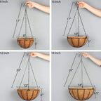 Kingbuy 12-Inch Metal Hanging Basket with Coconut Liner - Rust-Resistant Wire Planter Flower Pot Holder for Indoor Outdoor Plants, Garden Balcony Patio Decoration - 2 Pack