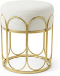 Already Installed Modern Gold metal Round Vanity Stool - White Sherpa Ottoman & Gold Frame Pouf, 17.7" Boucle Fuzzy Foot Rest for Bedroom Makeup, Small Plush Mid Century Chair (300lbs Capacity)