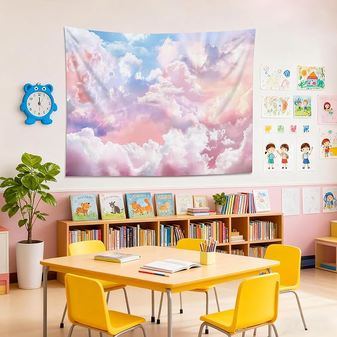 HVEST Pink Cloud Tapestry Colorful Abstract Clouds Natural Landscape Tapestries Wall Hanging for Bedroom Living Room Teen Dorm Indie Decor Poster Blanket,60x40 Inches