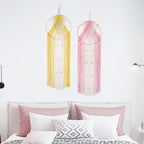 LB 2Pc Boho Macrame Wall Hanging Boho Aesthetic Wall Decor Pink and Yellow Hand Woven Cotton Macrame Wall Art with Wood beads Modern Tapestry for Home, Bedroom, Living Room