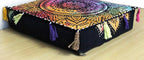 ICC Large Square Cotton Mandala Cushion Cover Hippie Ottoman Pouf Cover Daybed Floor Pillow Cover with Heavy Duty Zipper Seating Ottoman Poufs Dog-Pets Bed (Multi Flower, 18" Square)