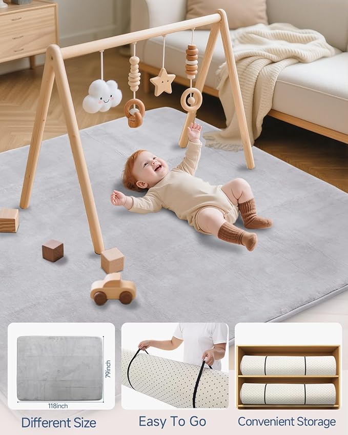 SEPARO Large Thick Baby Play Mat for Floor,Padded 79x118 Foam Mat,Tummy Time Mats,Soft Support&Plush Feel Nursery Rug,Non Slip for Toddler,Infants,Kids Play,Yoga,Baby Crawling Mats (Light Grey)