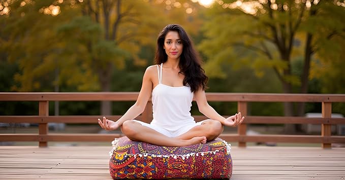 CRAFT KALA Large Hippie Mandala Meditation Floor Ottoman Pillow Cushion Pouf Cover Square Poufs Bohemian Circle Floor Cushion Case Outdoor Fireplace Yoga Living Room Decor Cover New Orange, 24" Square