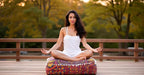 CRAFT KALA Large Hippie Mandala Meditation Floor Ottoman Pillow Cushion Pouf Cover Square Poufs Bohemian Circle Floor Cushion Case Outdoor Fireplace Yoga Living Room Decor Cover New Orange, 18" Square