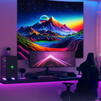 Apdidl Blacklight Posters Space Mountain Tapestry for Bedroom, UV Reactive Sun Nature Forest Tapestries Wall Hanging, Colorful Starry Sky Sunrise Tapestry Aesthetic for Living Room Dorm (51" X 60")