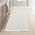 MIULEE Set of 2 Waffle Bathroom Rugs, Boho Bath Rugs Non Slip Washable, Super Absorbent Bath Mats, Ultra Soft Rubber Backed Shower Mats for Bathroom Floor, Tub and Shower, White, 24x36 Inch