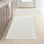 MIULEE Set of 2 Waffle Bathroom Rugs, Boho Bath Rugs Non Slip Washable, Super Absorbent Bath Mats, Ultra Soft Rubber Backed Shower Mats for Bathroom Floor, Tub and Shower, White, 24x36 Inch