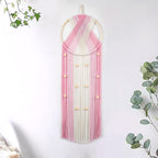 EOBTAIN Pink Macrame Wall Hanging Dream Catchers Pink and Beige Woven Tapestry Wall Art with Ombre Tassel, Boho Macrame Wall Decor for Bedroom Living Room Apartment Home,31.5L x9.84W Inch