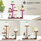 Wood Desktop Plant Stand - 5 Tier Tabletop Plant Shelf Windowsill Flower Shelf Holder Indoor, Small Succulent Herb Display Rack for Home Office Living Room Bedroom Decoration