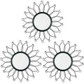 3 Pack Metal Mirrors for Wall Sunburst Wall Mirrors Home Décor Decorative Hanging Wall Art for Living Room Bedroom Entryway (Black Crystal, Flowers)