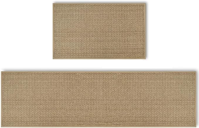Artoid Mode Washable Non-Skid Kitchen Rugs and Mats Set of 2, Rubber Backing Absorbent Kitchen Mats for Floor Front of Sink Hallway - 17x29 and 17x60 Inch