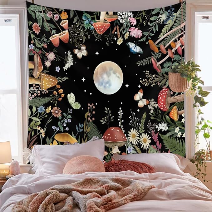 Jhdstore Moon Tapestry for Bedroom Boho Tapetry Wall Hanging Botanical Plant Wall Tapestries Small 36x48 Inch