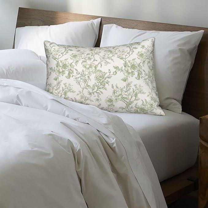 Sage Green Pillow Covers 12x20 Set of 2 Light Green Floral Chinoiserie Throw Pillows Rustic Toile Flower Decorative Pillow Cases Outdoor Chinoiserie Decor Lumbar Cushion Case for Couch Sofa