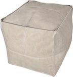 Louis Donné UNSTUFFED Leather Pouf Ottoman Cover, Handmade Faux PU Footstool Pouffe Ottomans Cover,17.7" Grey White Foot Rest for Living Room, Floor Chair for Christmas Decorations Gift(ONLY Cover)