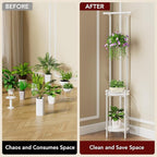 Plant Stand Indoor Outdoor - Heavy Duty Metal 2-tier Hanging Plant Holder Space-Saving Iron Plant Stands Tall Plant Shelf for Living Room Garden Balcony (White)