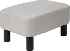 IBUYKE 16.54" Small Footstool, Linen Fabric Pouf, with Padded Seat Pine Wood Legs and Padded Rectangular Stool, for Bedroom, Linen RF-BD213