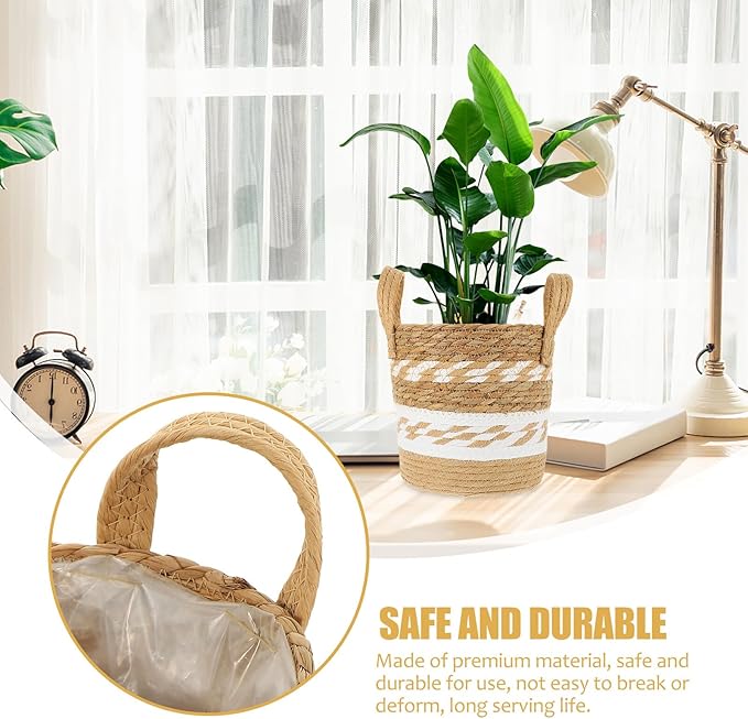 Large Seagrass Plant Basket Woven Planter for Indoor Outdoor Plants Handmade Straw Storage Pot with Handle Natural Boho Decorative