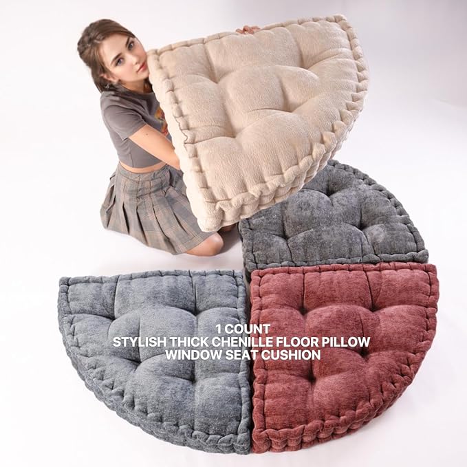 Fan-Shaped Floor Cushion Corner Nook Floor Pillow, Meditation Cushion for Sitting or Yoga, Kids Play Cushions Thick for Indoor or Outdoor Seating 28"*28" Gray