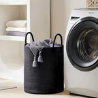 YOUDENOVA Woven Rope Laundry Hamper Basket, 72L Tall Luandry Basket, Baby Nursery Hamper for Blanket Storage in Bedroom-Large- Black