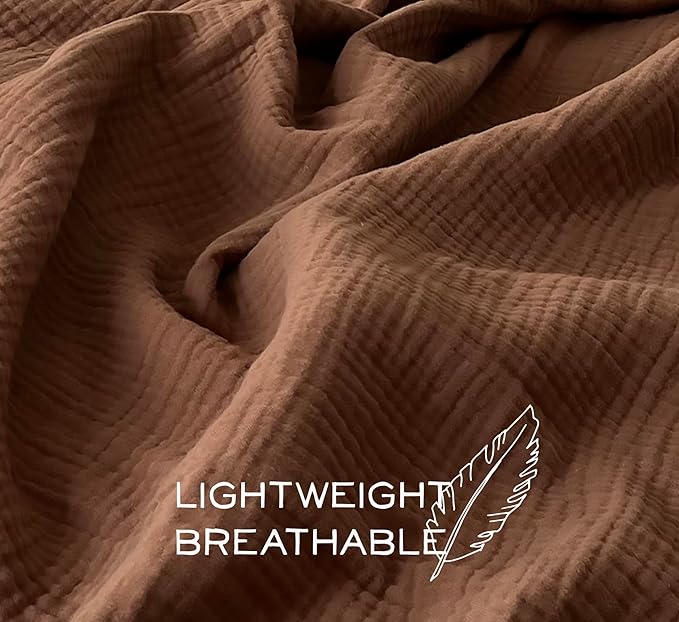 KyraHome Muslin Blankets for Adults Kids, 60"x80" Large 100% Cotton Throw Blanket Plant Dyed Lightweight Breathable Gauze Blanket for Couch, All Season (Brown)