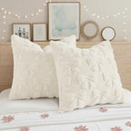 decorUhome Cream White Bow Pillow Covers Set of 2 Coquette Aesthetic Cute Preppy Plush Faux Pillowcases for Girly Bedroom or Couch 18x18 Inch