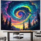 Dermijer Galaxy Space Tapestry Colorful Starry Sky Wall Tapestry Trippy Pine Forest Mountain Tapestries Fantasy Cosmic Landscape Tapestries Wall Hanging Decor for Home 78.7L x 59.1W