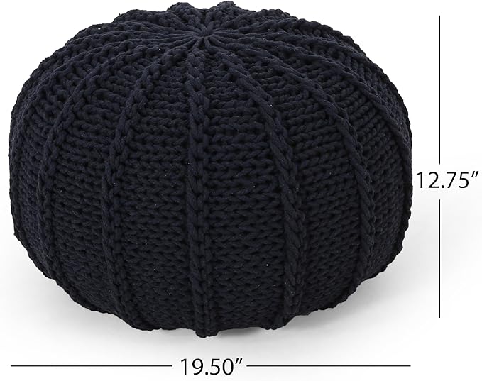 Round Pouf Ottoman, 18" Bordeaux Knitted Cotton Woven Round Pouf, Handmade Woven Bean Bag for Living Room, Floor Bag for Bedrooms, Home, Offices, Sofa Footrest (Deep Blue)