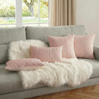 Christmas Pillow Covers 26x26, Modern Accent Square Throw Pillow Covers Set of 2, Red and Beige Striped Patchwork Linen Decorative Pillows Cushion Covers for Couch Chair Bedroom Christmas Decorations
