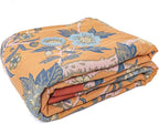 Snycler Boho Throw Blanket for Bed - 100% Cotton Ultra Soft Rustic Quilt Blanket Orange Bird Floral Printed Farmhouse Decor Bed Blankets, 80"×90" All Season Rustic Throw for Sofa Couch Chair