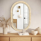 ULIKE Rattan Mirror for Bathroom, 24x36 Inch Oval Rustic Farmhouse Wall Decor with Handmade Wicker Frame, Boho Mirror for Nursery Bedroom Living Room Entryway