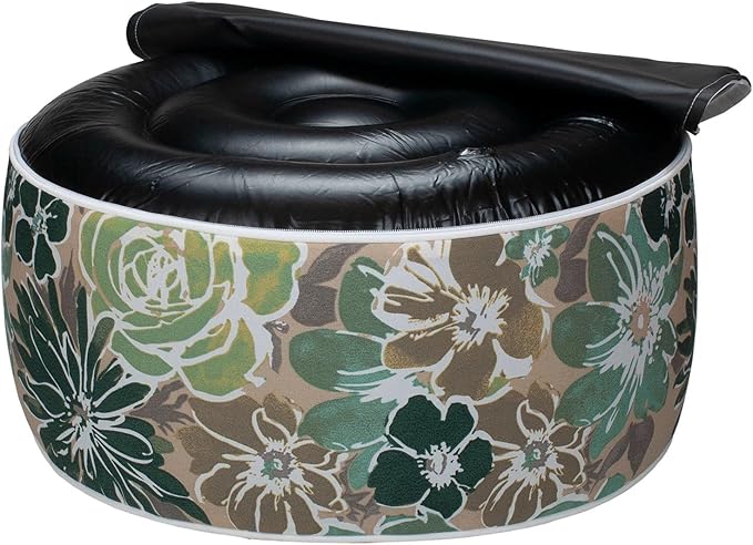 Magpie Fabrics Inflatable Stool Ottoman Pouf D20 xH9, Outdoor Round Footrest Footstool with Foot Pump, Portable for Patio Garden Travel Camping - Green Floral