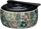 Magpie Fabrics Inflatable Stool Ottoman Pouf D20 xH9, Outdoor Round Footrest Footstool with Foot Pump, Portable for Patio Garden Travel Camping - Green Floral