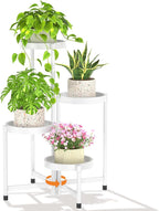 LASZOLA 4 Tiered Plant Stand Indoor Outdoor with Plastic Tray, Corner Folding Tall Flower Display Rack, Modern Plant Holder Shelf for Outdoor Patio Porch Garden Office Living Room, White