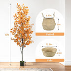 6FT Fall Artificial Eucalyptus Tree with Wicker Basket, Orange Potted Faux Eucalyptus Trees, Autumn Fake Eucalyptus Plants, Lifelike Leaves & Natural Trunk for Home Office Bedroom, Indoor