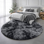 Amdrebio Tie-Dyed Dark Grey Round Area Rugs for Living Room, 7x7 Rug, Soft Thick Large Circle Rug for Bedroom, Big Shag Fluffy Plush Carpet for Mens Boys Kids Room, Modern Cool Furry Circular Rug
