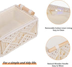 ANMINY 3PCS Macrame Storage Baskets for Organizing Boho Decor Baskets Storage Bins with Wood Handles Handmade Decorative Storage Boxes with Removable Liner Toilet Tank Bathroom Self Basket Organizer